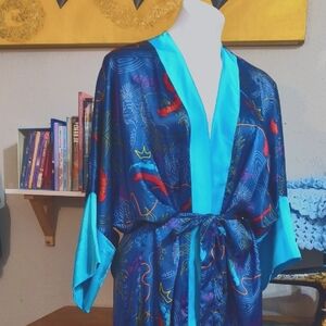Vibrant Blue Satin Kimono Robe